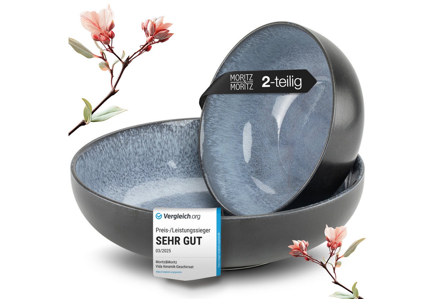Moritz & Moritz Servierschale VIDA Schale 2tlg blau, Porzellan, (Set, 2-tlg), Spülmaschinengeeignet von Moritz & Moritz