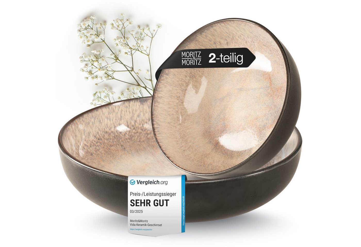 Moritz & Moritz Servierschale VIDA Servierschale beige, Porzellan, (Set, 2-tlg), Spülmaschinengeeignet von Moritz & Moritz