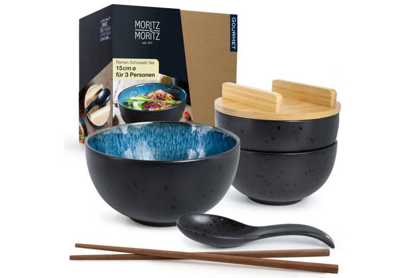 Moritz & Moritz Suppenschüssel 3x SOLID Ramen Blau, Keramik, (Komplett-Set, 15-tlg), Ramen Bowl Set von Moritz & Moritz