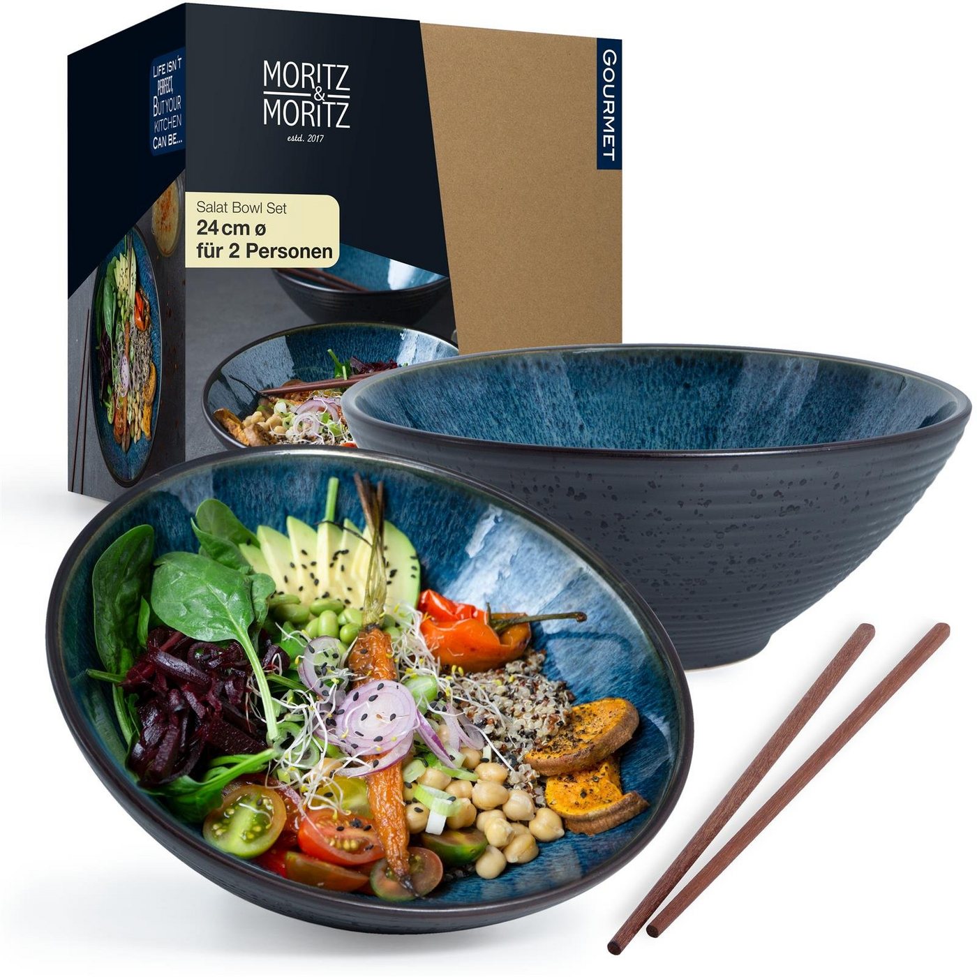 Moritz & Moritz Suppenschüssel Moritz & Moritz 2er Set Bowl Schüssel Blau Groß, (2er Set), Ramen Bowl Set für 4 Personen von Moritz & Moritz