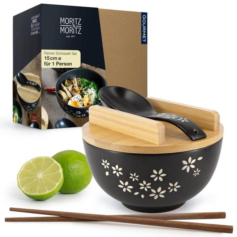 Moritz & Moritz Suppenschüssel Moritz & Moritz Ramen mit Blumen, Keramik, (1 Person, 5-tlg), Ramen Bowl Set von Moritz & Moritz