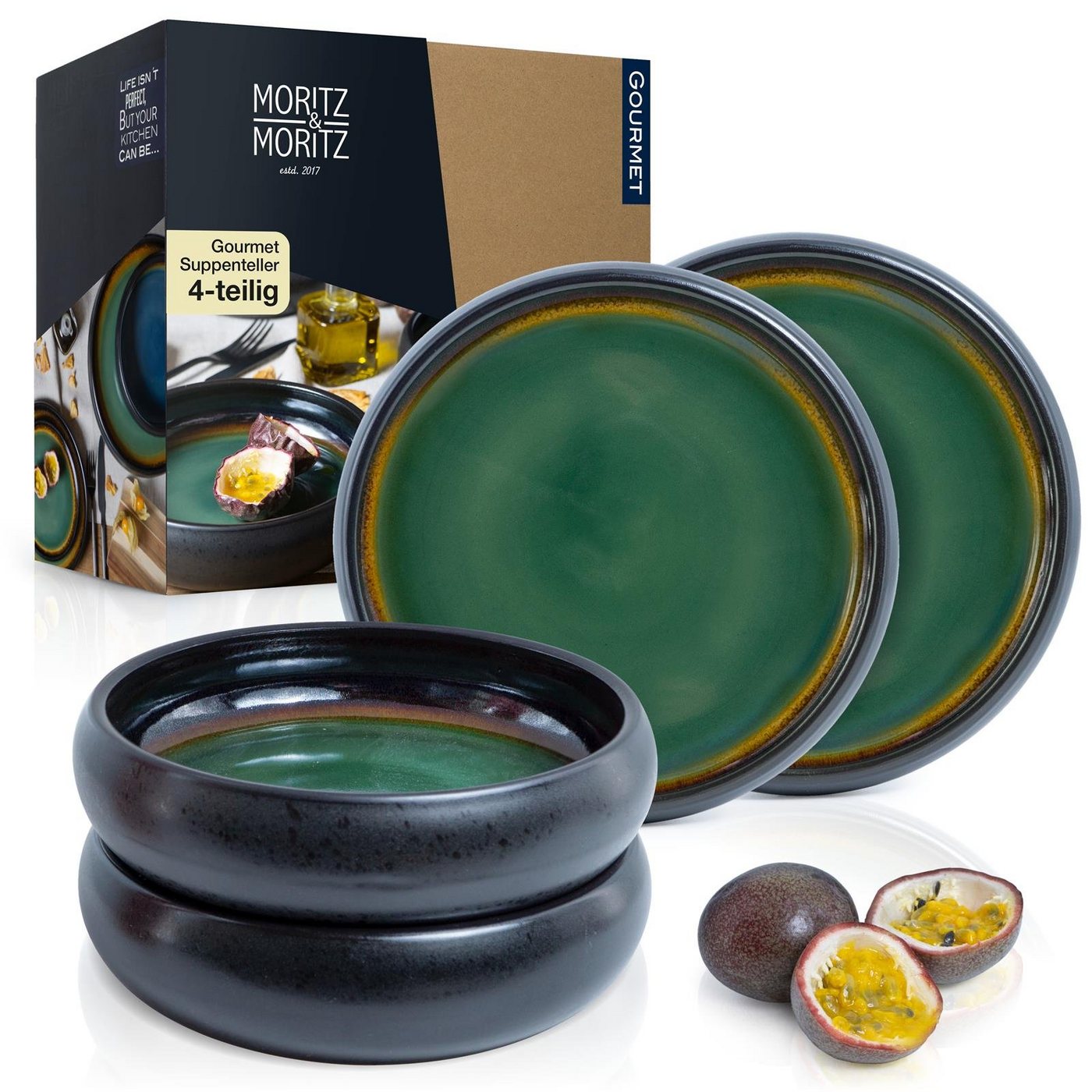 Moritz & Moritz Suppenteller SOLID 4x Suppenteller Grün/Braun, (4 St), Bowl Schüssel für Suppe, Nudeln, Salat oder Müsli von Moritz & Moritz