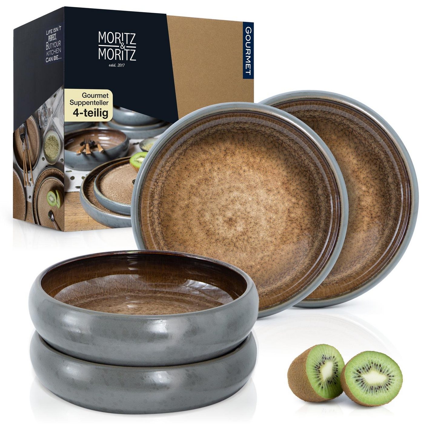 Moritz & Moritz Suppenteller Moritz & Moritz 4tlg Suppen Teller Beige Geschirr Set Reaktiv, (4 St), Bowl Schüssel für Suppe, Nudeln, Salat oder Müsli von Moritz & Moritz