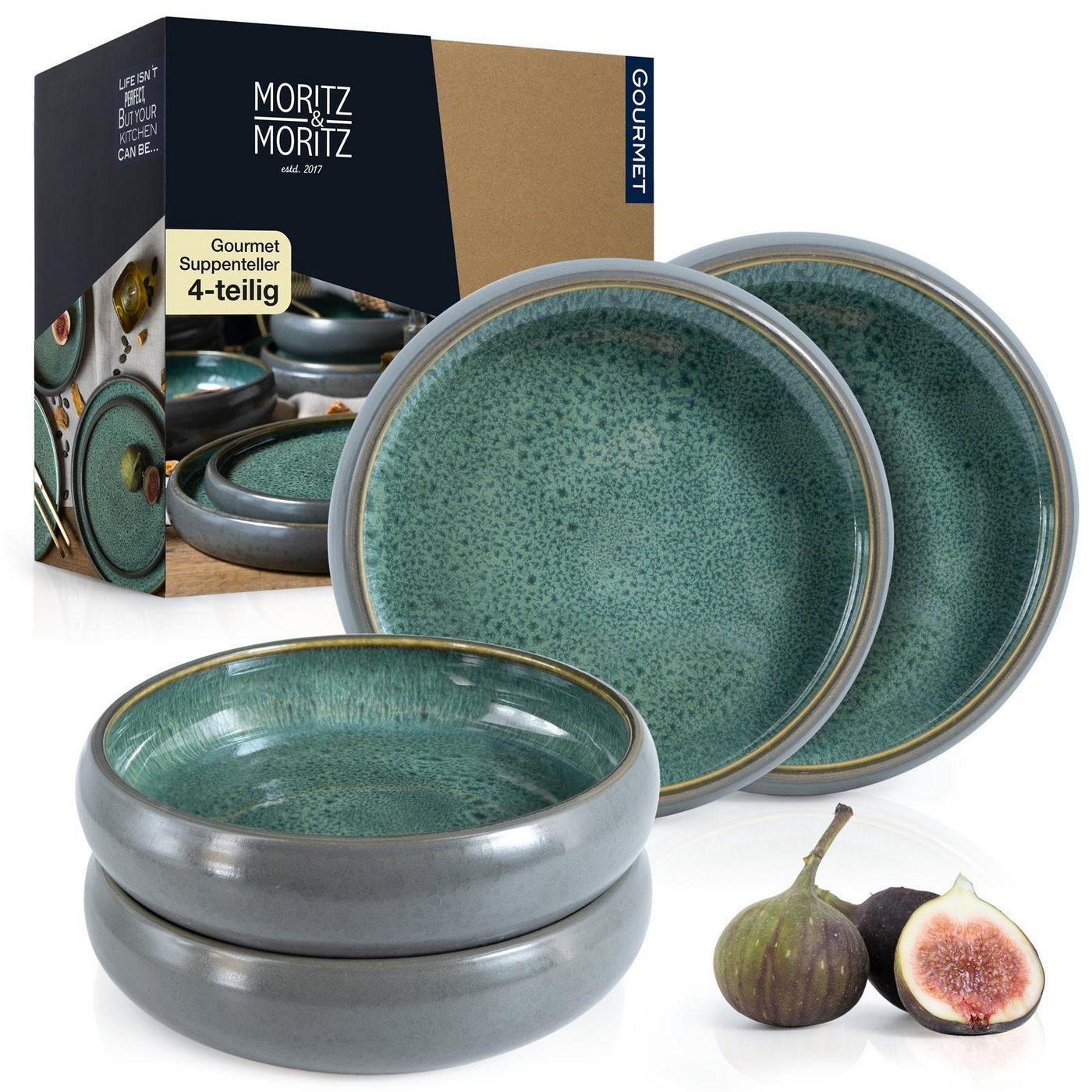 Moritz & Moritz Suppenteller Moritz & Moritz 4tlg Suppen Teller Grün Geschirr Set Reaktiv, (4 St), Bowl Schüssel für Suppe, Nudeln, Salat oder Müsli von Moritz & Moritz