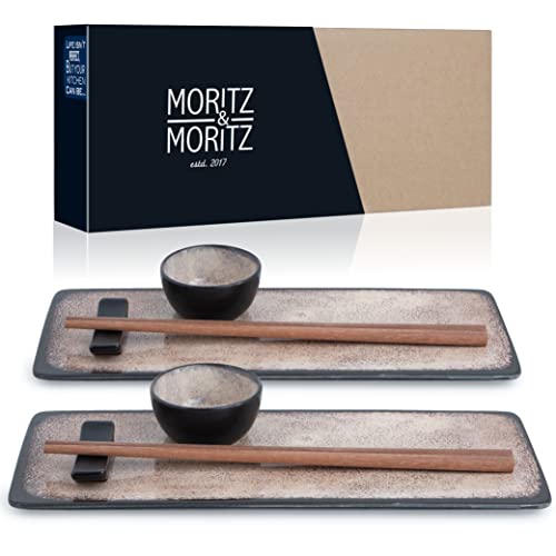 Moritz & Moritz VIDA 10-tlg. Sushi Geschirr Set für 2 Personen - Sushi Servierset mit 2x Sushi-Teller, Dip-Schälchen und Stäbchen von Moritz & Moritz