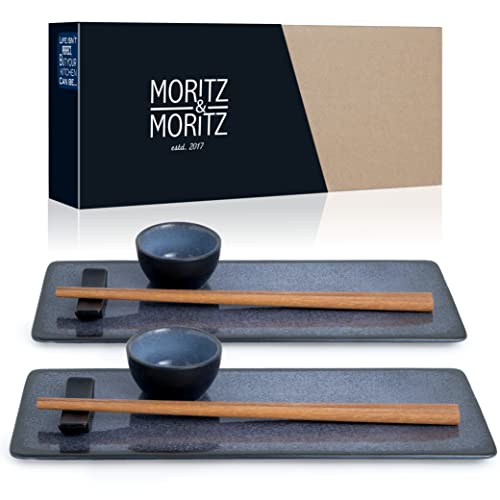 Moritz & Moritz VIDA 10-tlg. Sushi Geschirr Set für 2 Personen - Sushi Servierset mit 2x Sushi-Teller, Dip-Schälchen und Stäbchen von Moritz & Moritz