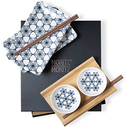 Moritz & Moritz 10-tlg. Sushi Geschirr Set für 2 Personen - Sushi Servierset mit 2x Sushi-Teller, Dip-Schälchen und Stäbchen von Moritz & Moritz