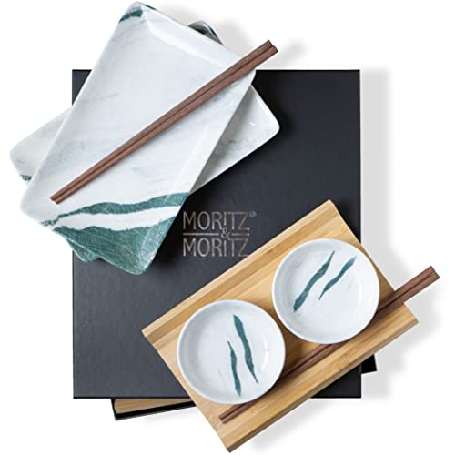 Moritz & Moritz 10-tlg. Sushi Geschirr Set für 2 Personen - Sushi Servierset mit 2x Sushi-Teller, Dip-Schälchen und Stäbchen von Moritz & Moritz