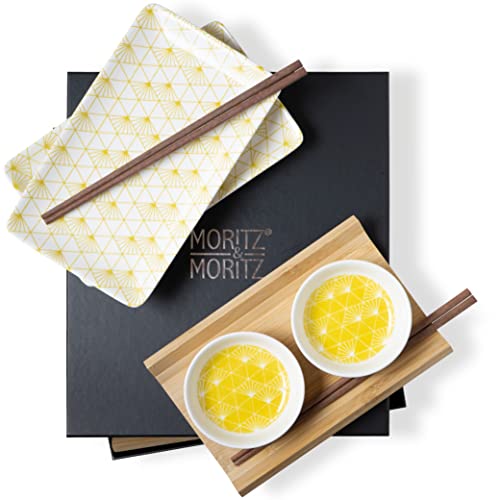 Moritz & Moritz 10-tlg. Sushi Geschirr Set für 2 Personen - Sushi Servierset mit 2x Sushi-Teller, Dip-Schälchen und Stäbchen von Moritz & Moritz