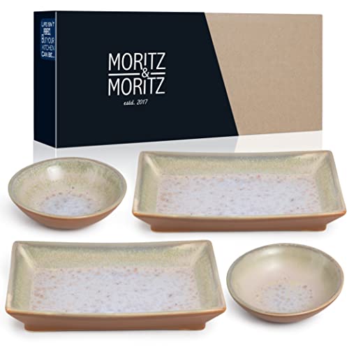 Moritz & Moritz 4-tlg. Sushi Geschirr Set für 2 Personen - Sushi Servierset mit 2x Sushi-Teller und 2x Sushi Dip-Schälchen – Beige-Lila mit Reaktiver Glasur von Moritz & Moritz