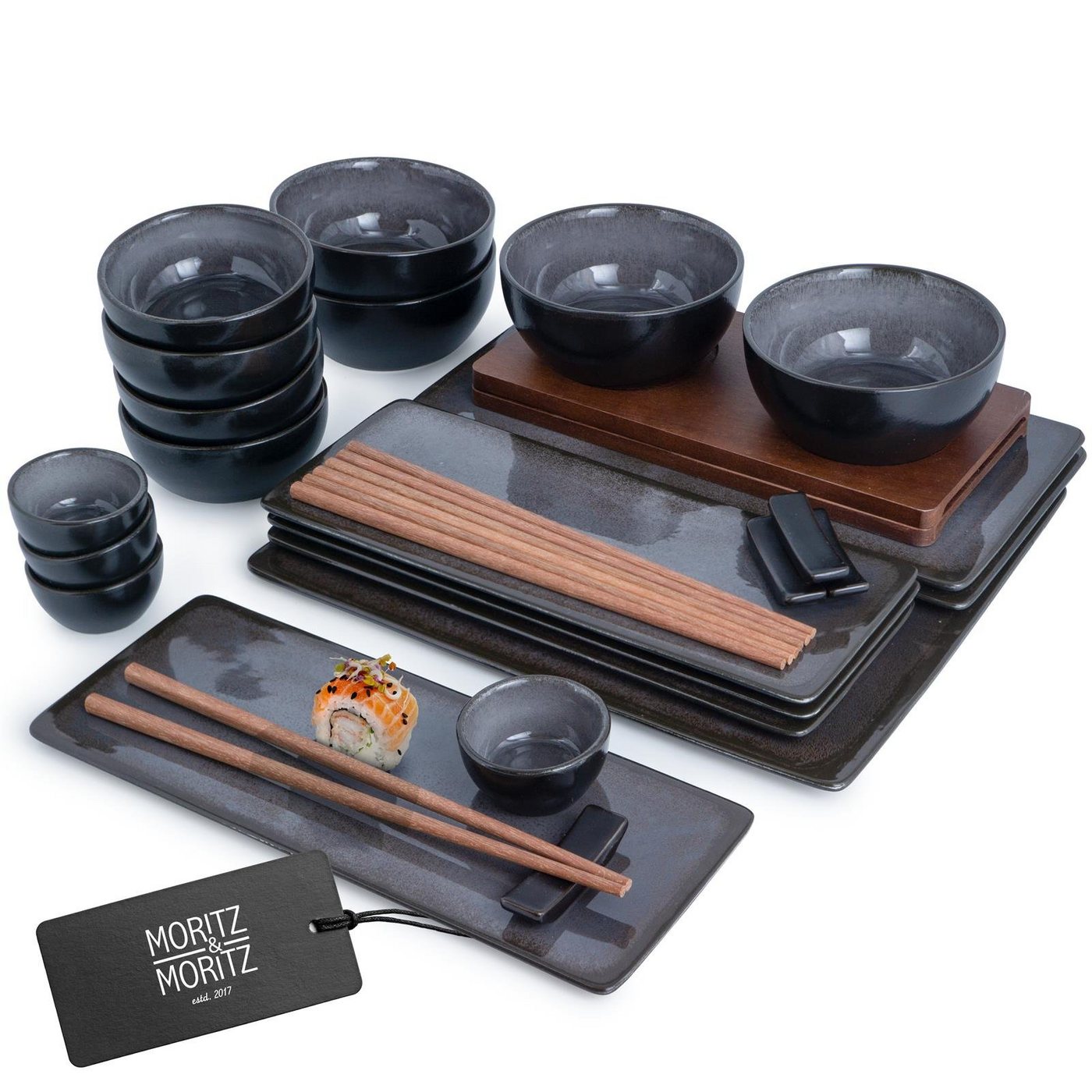 Moritz & Moritz Sushiteller VIDA Sushi Set Anthrazit, (29 St), für 4 Personen - 29 Teile von Moritz & Moritz