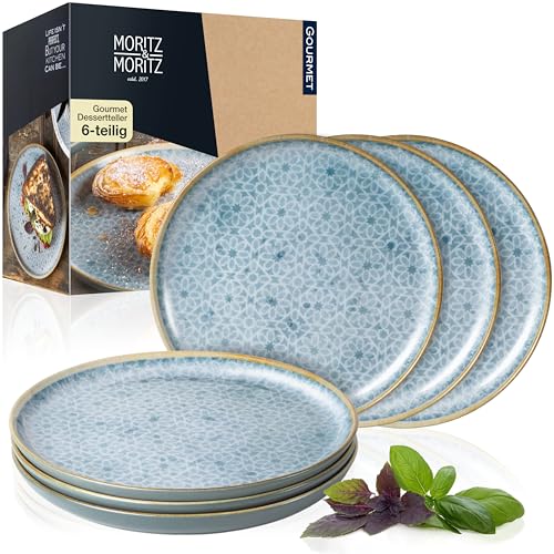 Moritz & Moritz TERRA Dessertteller 6-tlg Set - Ø 20,5 cm - in strahlendem Azurblau aus hochwertigem Porzellan - kleine Teller Set als Kuchenteller oder Frühstücksteller von Moritz & Moritz