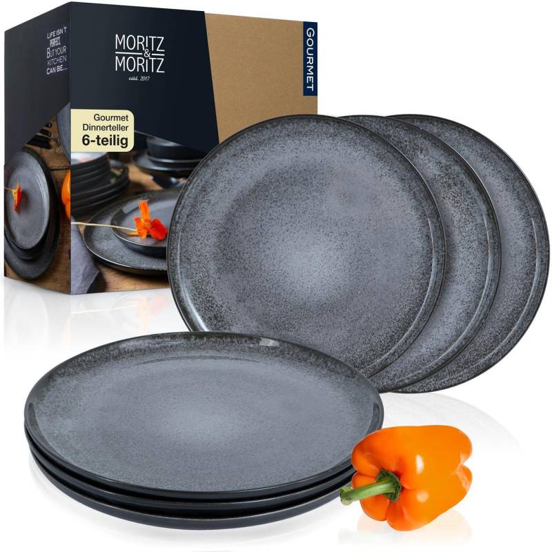 Moritz & Moritz Tafelservice VIDA Dinnerteller Anthrazit (6-tlg), 6 Personen, Porzellan, Speiseteller Geschirrset für 6 Personen von Moritz & Moritz