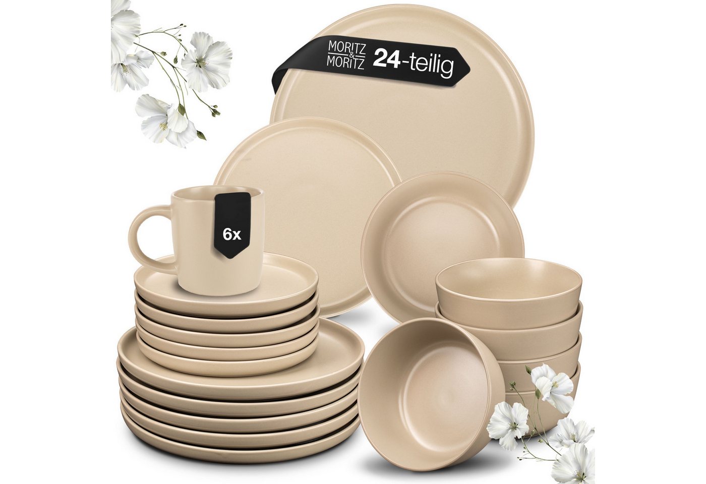 Moritz & Moritz Tafelservice NORDIC 24tlg Geschirrset Taupe mit Tassen (24-tlg), 6 Personen, Steinzeug, Kombigeschirr für 6 Personen von Moritz & Moritz