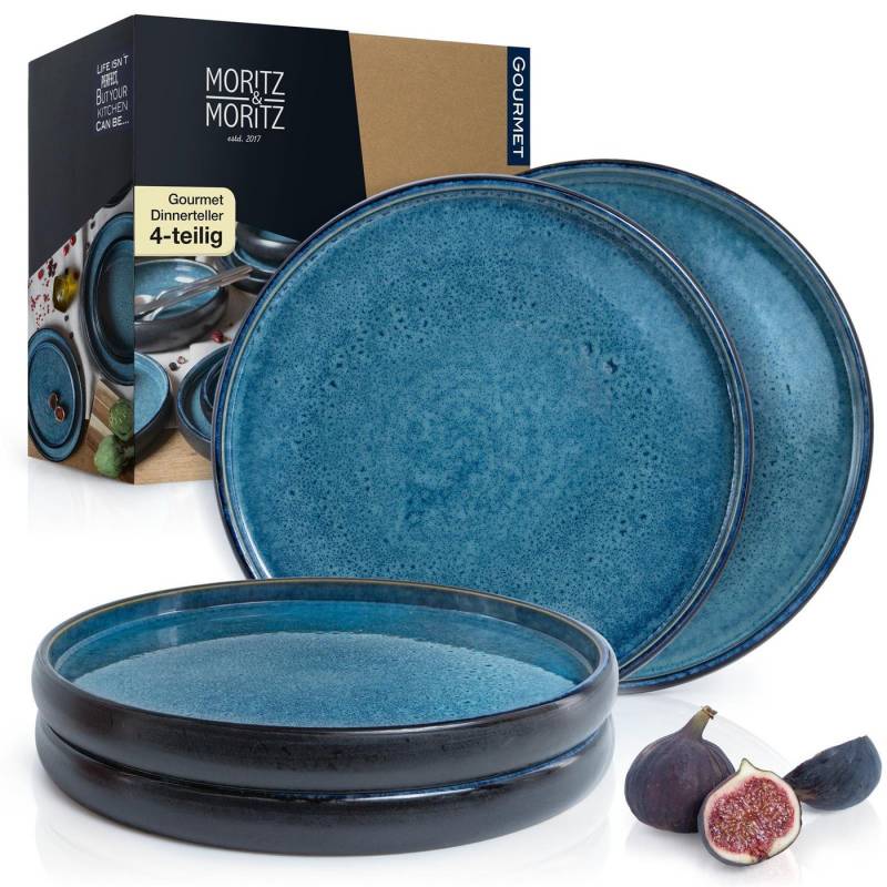 Moritz & Moritz Tafelservice Moritz & Moritz SOLID 4x Dinnerteller Blau (4-tlg), 4 Personen, Steinzeug, Geschirrset zum Servieren von Moritz & Moritz