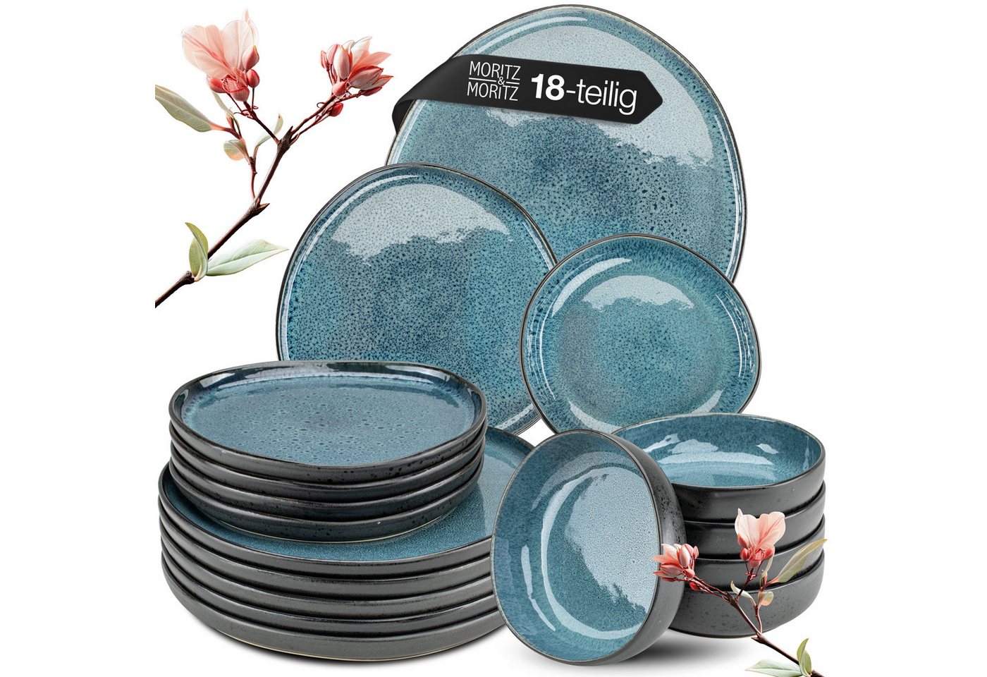 Moritz & Moritz Tafelservice ORGANIC blau Geschirrset (18-tlg), 6 Personen, Steinzeug, Kombigeschirr für 6 Personen von Moritz & Moritz