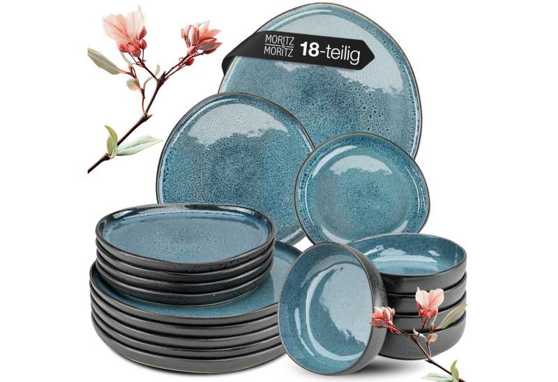 Moritz & Moritz Tafelservice ORGANIC blau Geschirrset (18-tlg), 6 Personen, Steinzeug, Kombigeschirr für 6 Personen von Moritz & Moritz