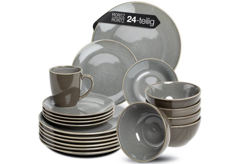 Moritz & Moritz Kombiservice SENSE grau Geschirrset (24-tlg), 6 Personen, Steingut, Kombigeschirr für 6 Personen von Moritz & Moritz