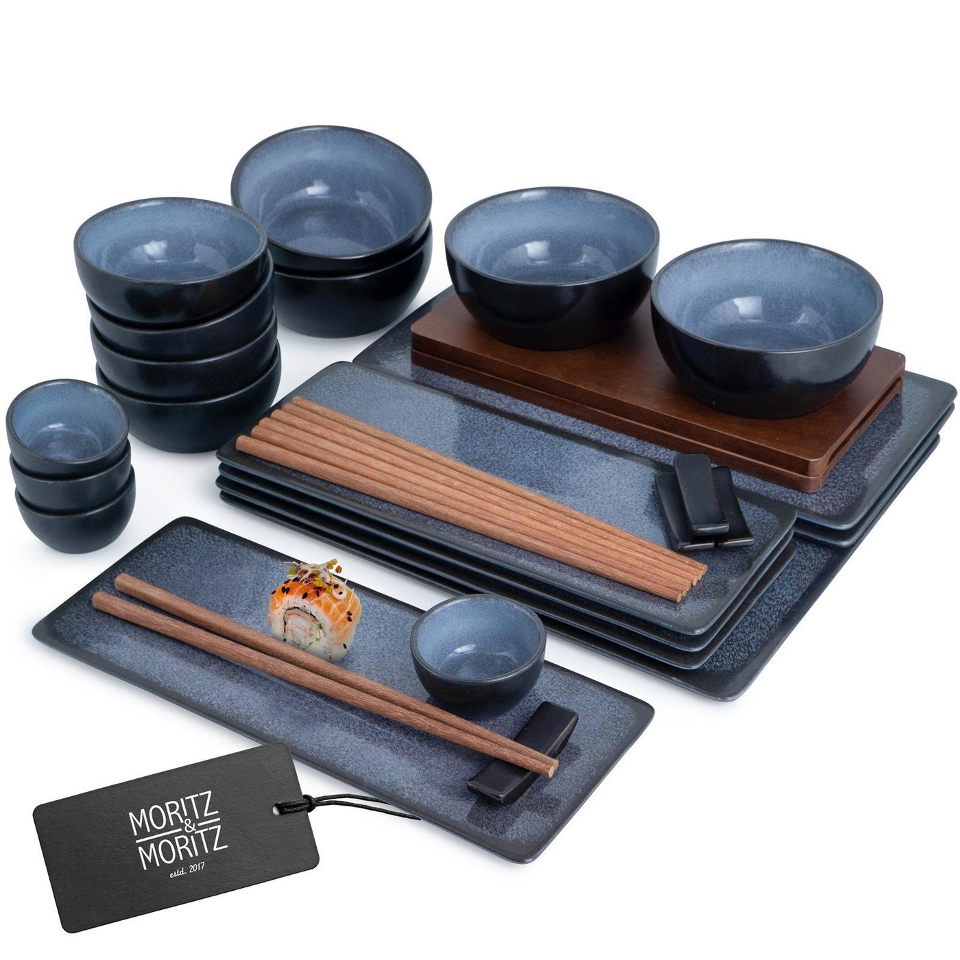 Moritz & Moritz Tafelservice Moritz & Moritz 29tlg Sushi Teller Blau Asia Geschirr Set Digital (33-tlg), 4 Personen, für 4 Personen - 29 Teile von Moritz & Moritz