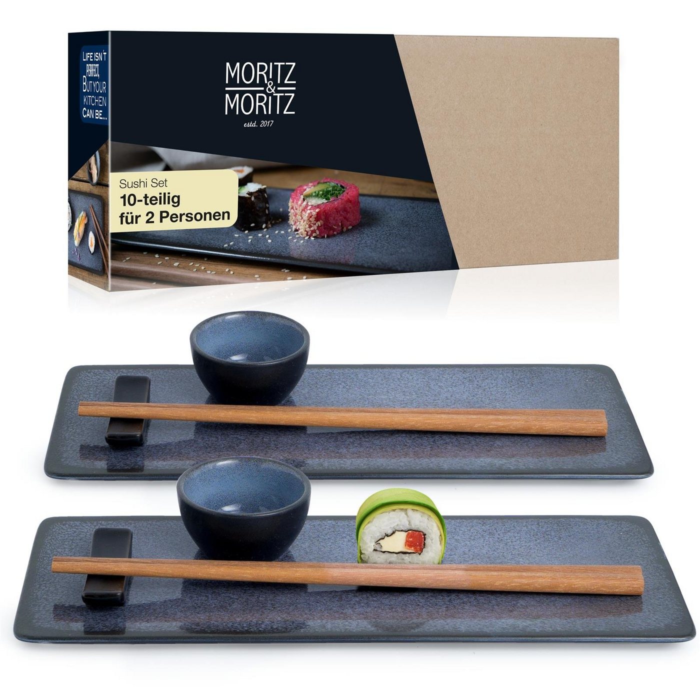 Moritz & Moritz Tafelservice Moritz & Moritz 10tlg Sushi Teller Blau Asia Geschirr Set Digital (10-tlg), 2 Personen, für 2 Personen - 10 Teile von Moritz & Moritz