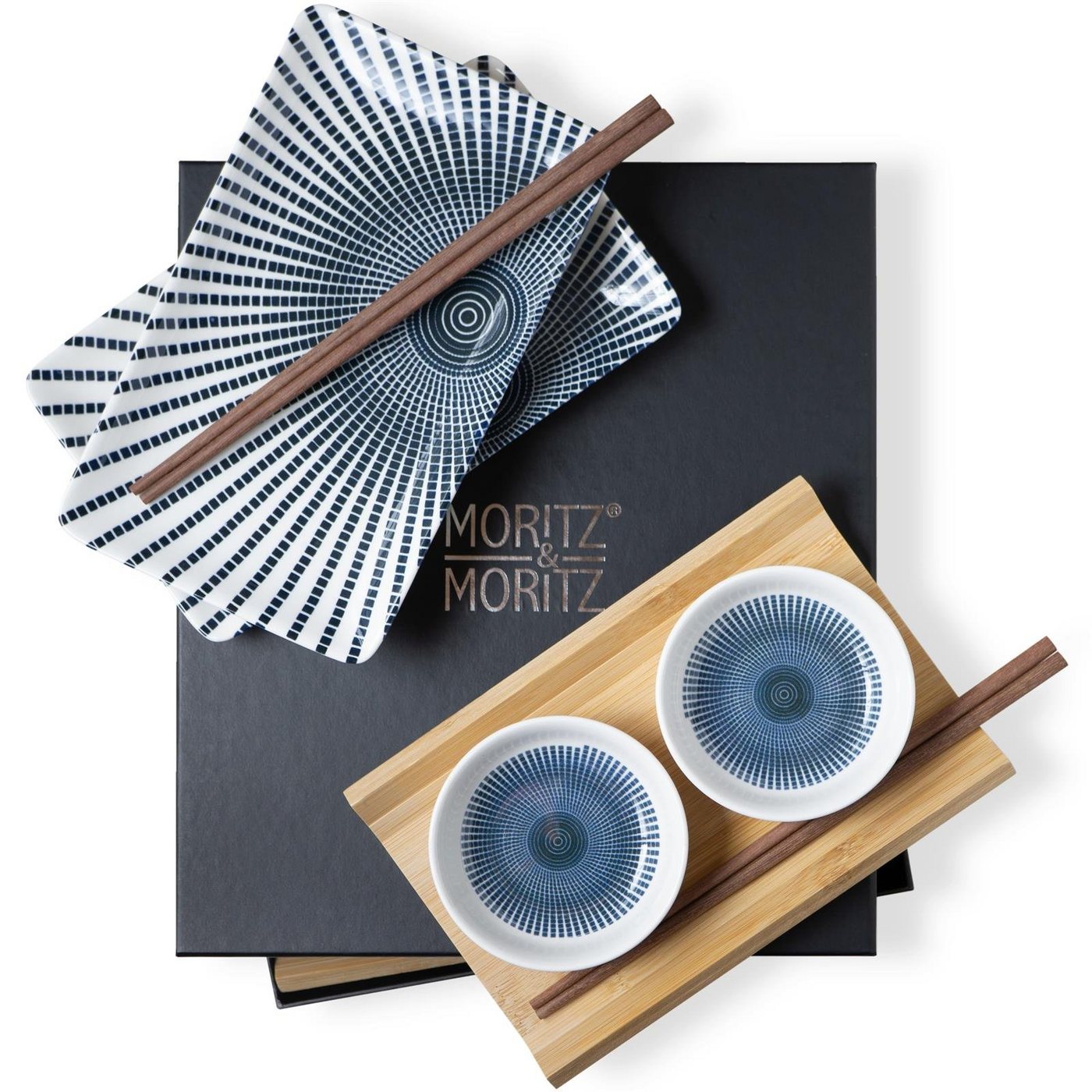 Moritz & Moritz Tafelservice Moritz & Moritz Gourmet - Sushi Set 10 teilig Blaue Sonne (8-tlg), 2 Personen, Geschirrset für 2 Personen von Moritz & Moritz