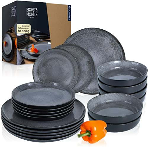 Moritz & Moritz VIDA 18-teiliges Geschirrset Elegantes Teller Set 6 Personen aus hochwertigem Porzellan – Geschirr aus 6x Dinnerteller, 6x Dessertteller, 6x Suppenteller von Moritz & Moritz