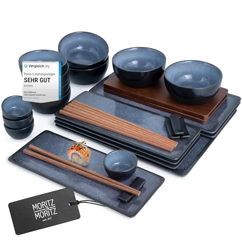 Moritz & Moritz VIDA 29-tlg. Sushi Geschirr Set für 4 Personen - Sushi Servierset mit 3x Sushi-Platte - 4x Sushi-Teller, Miso-Schale, Schälchen und Stäbchen von Moritz & Moritz