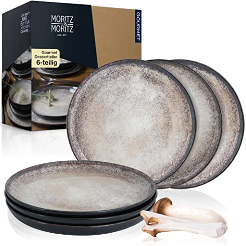 Moritz & Moritz VIDA 6er Dessert Teller Set beige - Kuchenteller für 6 Personen - Porzellan spülmaschinen- und mikrowellengeeignet von Moritz & Moritz