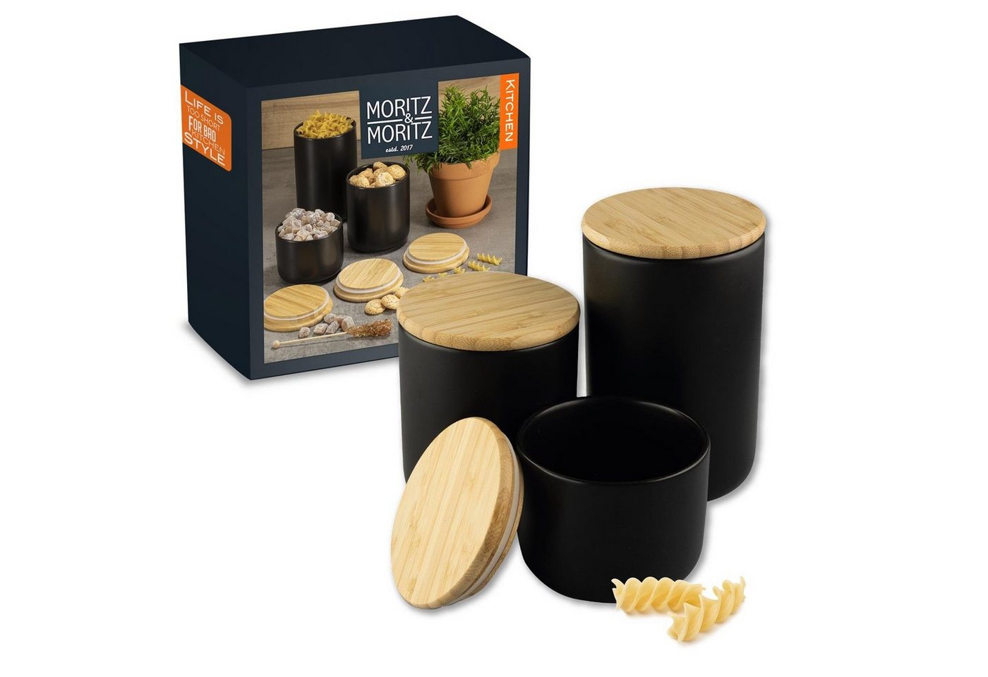 Moritz & Moritz Vorratsdose Moritz & Moritz - Keramik Becher 3er Set, (3er Set, 6-tlg), 400-900 ml - Beschreibbar von Moritz & Moritz