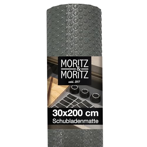 Moritz & Moritz graue Schubladenmatte 30cm breit – Antirutschmatte Schubladen 30x200 cm – Als Schubladeneinlage Küche oder Schrankfolie – Inkl. 10 Tafelaufkleber von Moritz & Moritz