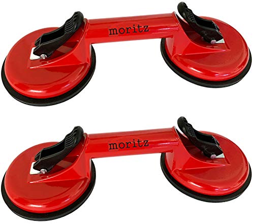 2 Stück Saugheber Glassauger mit 2 Saugnäpfen in rot aus Aluminium bis 100kg Tragkraft Gummisauger Vakuumsauger von Moritz