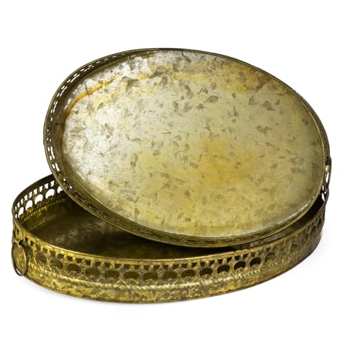 2er Set Deko Tabletts oval Antik-Gold aus Metall Ø 35/32 cm Vintage Look Dekotablett Serviertablett Schale mit Griffen Shabby Chic für Küche Esstisch Wohnzimmer 2er Set Deko Tabletts oval Antik-Gold aus Metall Ø 35/32 cm Vintage Look Dekotablett Serviertablett Schale mit Griffen Shabby Chic für Küche Esstisch Wohnzimmer von Moritz