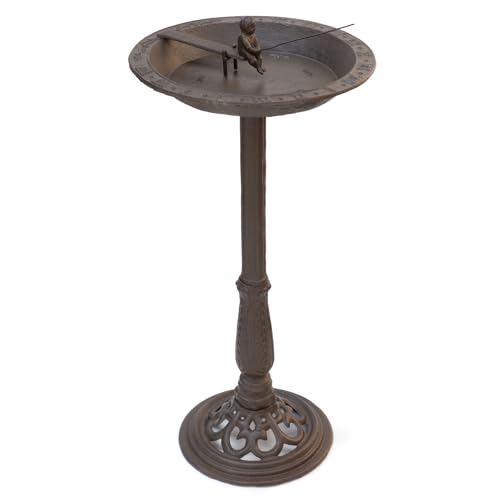 Moritz 2in1 Vogeltränke und Sonnenuhr Gusseisen Wildvogeltränke für Garten Vogelbad mit Ständer antikes Design 76cm hoch Braun von Moritz