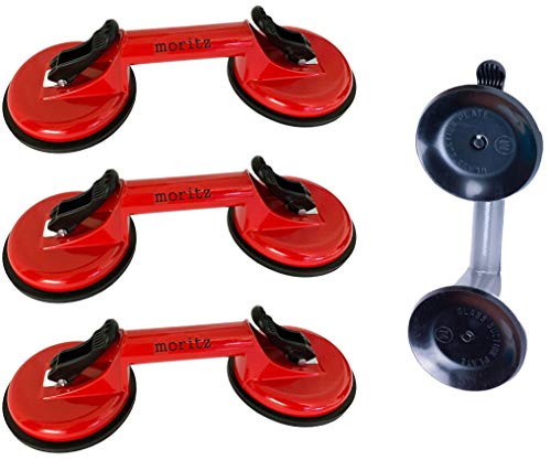 4 Stück Saugheber Glassauger mit 2 Saugnäpfen in rot aus Aluminium bis 100kg Tragkraft Gummisauger Vakuumsauger von Moritz