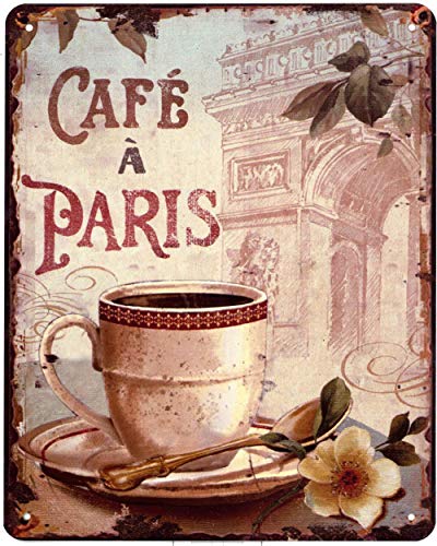 Blechschild Café À Paris Kaffeetasse 20 x 25 cm Deko Schild mit Aufdruck Aufschrift von Moritz
