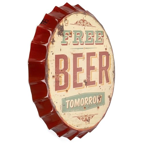 Blechschild Kronkorken Free Beer Tomorrow 33 cm Durchmesser cm Deko Schild mit Aufdruck Aufschrift von Moritz