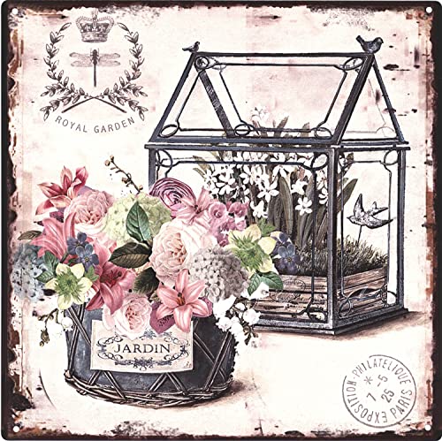 Blechschild Royal Garden Jardin Gewächshaus 30 x 30 cm Geschenk-Idee aus Metall Vintage-Design zur Dekoration von Moritz