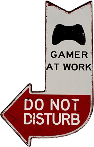 Blechschild Schild Gamer at Work mit rot Antik-Stil Pfeil Dekoschild Retro Nostalgie Wegweiser 40x25cm Moritz von Moritz