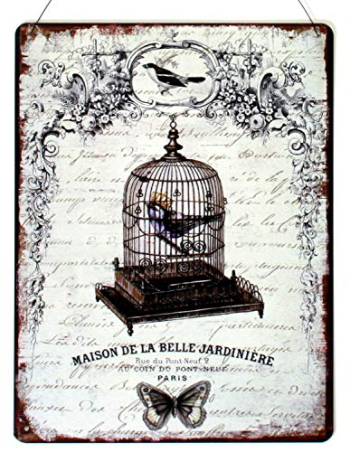 Blechschild Vogelkäfig Maison de la Belle Jardinière 25 x 33 cm Deko Schild mit Aufschrift Aufdruck von Moritz
