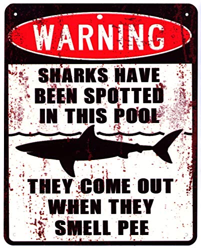 Blechschild Warning Sharks in this Pool Hai 20 x 25 cm Deko Schild mit Aufdruck Aufschrift von Moritz