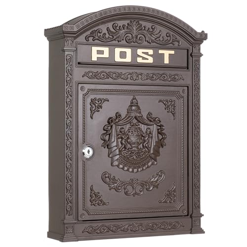 Briefkasten braun Englischer Postkasten Antik Stil aus Aluguss zur Wandmontage Nostalgie Standarformat für Briefe bis Großbriefe von Moritz