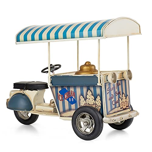 Deko Blech Eiswagen Dach blau/weiß Motoroller Modell Retro Vintage Spardose Dekoration Eismobil von Moritz