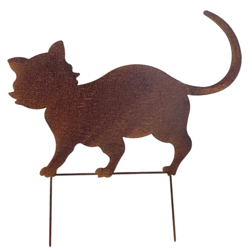Gartenstecker Katze aus Metall in Edelrost-Optik - 42 x 41,5 cm - Rostfigur Katzen-Deko für Garten Beet Rasen Terrasse - wetterfeste Silhouette aus rostigem Stahl von Moritz