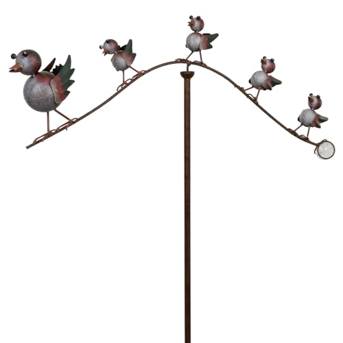 Gartenstecker Metall Vögel auf AST mit Glaskugel 161 cm hoch - Gartendeko Vogel Gartenfigur Edelrost-Optik - Deko Stecker Metallfigur für Außen Garten Balkon Terrasse von Moritz