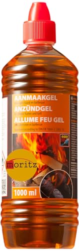 Moritz 1x 1000 ml Grill Anzünder Gel für alle Arten von Kohle - Kamine - Brennpaste in 1Liter Flasche Tischgrill flüssiges Anzündgel Feuergel für Grill und Kamin geruchlose Brennpaste von Moritz