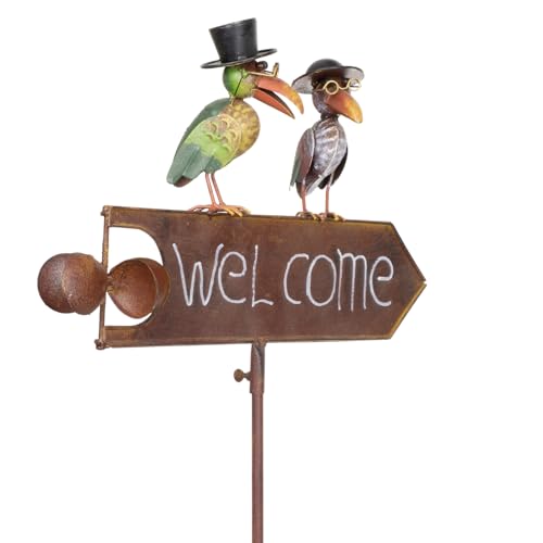 Metall Gartenstecker Welcome Schild 127x48x11 cm mit 2 Vögeln Deko Pfeil Vintage Look Willkommensschild für Garten Terrasse Beet Weg Dekoration wetterfest Rostoptik von Moritz