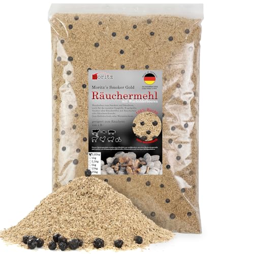 Moritz 0,85kg Räuchermehl Buche mit Wacholder fein 0,5-1 mm Räuchern I Kalträuchern von Fisch Fleisch Wurst Käse Gemüse auch für BBQ I Grill - Räucherspäne von Moritz