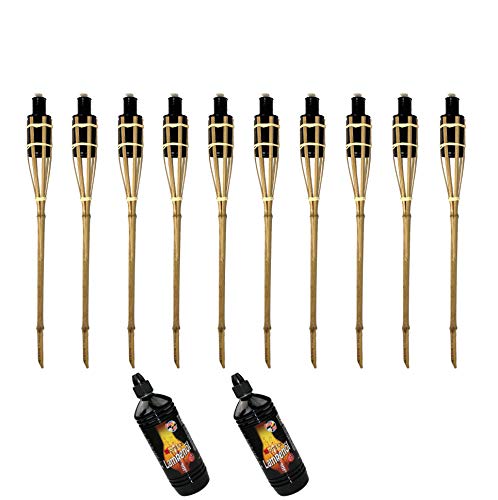 Moritz 10x Bambusfackeln Fackel 90 cm Standard Natur + 2X 1000ml Lampenöl Gartenfackel Ölfackeln Garten Deko Öllampe Wegleuchte von Moritz