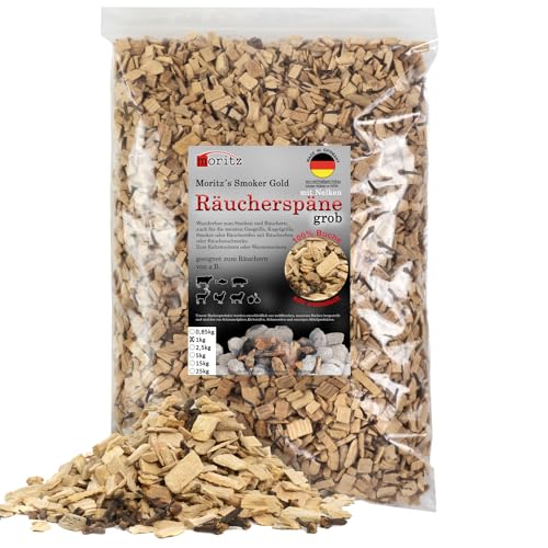 Moritz 1kg Räucherspäne Buche mit Nelke grob 6-12 mm Räuchern I Kalträuchern von Fisch Fleisch Wurst Käse Gemüse auch für BBQ I Grill - Räuchermehl von Moritz