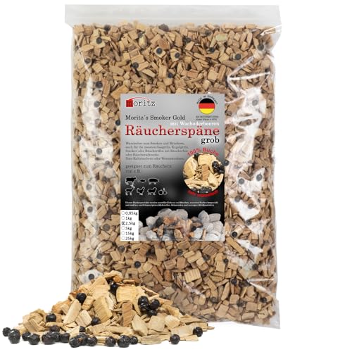 Moritz 2,5kg Räucherspäne Buche mit Wacholder grob 6-12 mm Räuchern I Kalträuchern von Fisch Fleisch Wurst Käse Gemüse auch für BBQ I Grill - Räuchermehl von Moritz